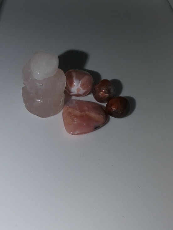 Rose Quartz Carving & Tumbled Stones - Pink, Rose, White & Brown - Picture 6 of 6